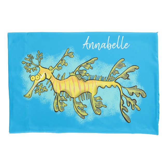 Cute funny leafy sea dragon cartoon illustration pillowcase (Front)
