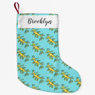 Cute funny leafy sea dragon cartoon illustration small christmas stocking