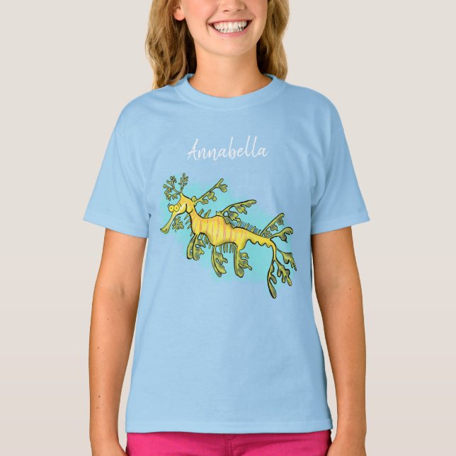 Cute funny leafy sea dragon cartoon illustration T-Shirt (Front)