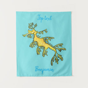 Cute funny leafy sea dragon cartoon illustration  tapestry