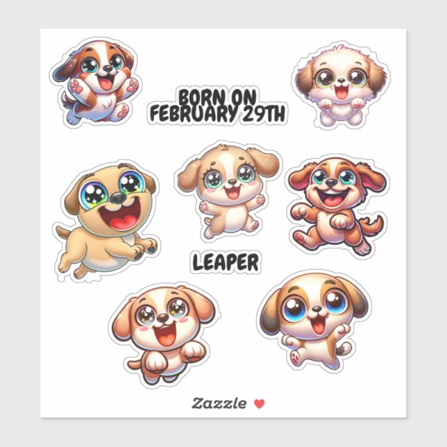 Cute Funny Leaping Puppy Born on February 29th (Sheet)