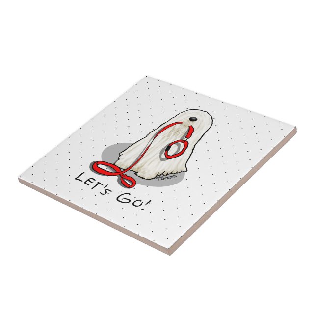 Cute Funny Let's Go! Walk Komondor Dog with Leash Ceramic Tile (Side)