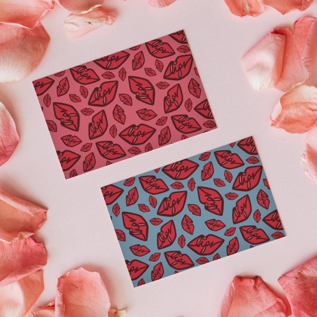 Cute Funny Lips Pattern Blue Background Postcard (Creator Uploaded)