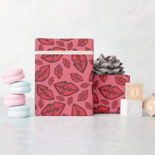 Cute Funny Lips Pattern Pink Wrapping Paper