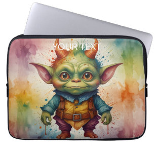 Cute funny little goblin creature vivid colour laptop sleeve