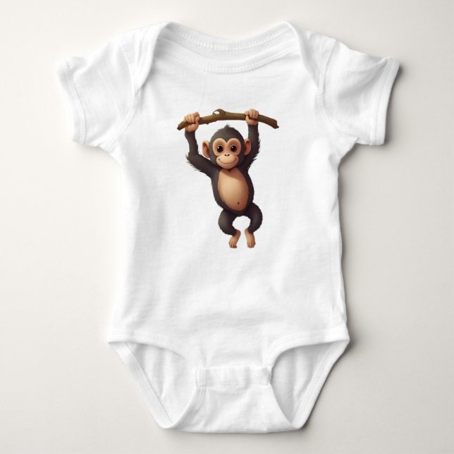 Cute funny little monkey  baby bodysuit (Front)