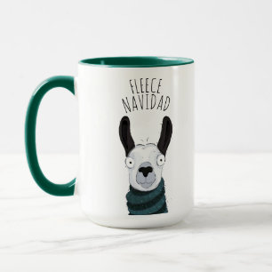 Cute Funny Llama 'FLEECE NAVIDAD' Pun Fun Mug
