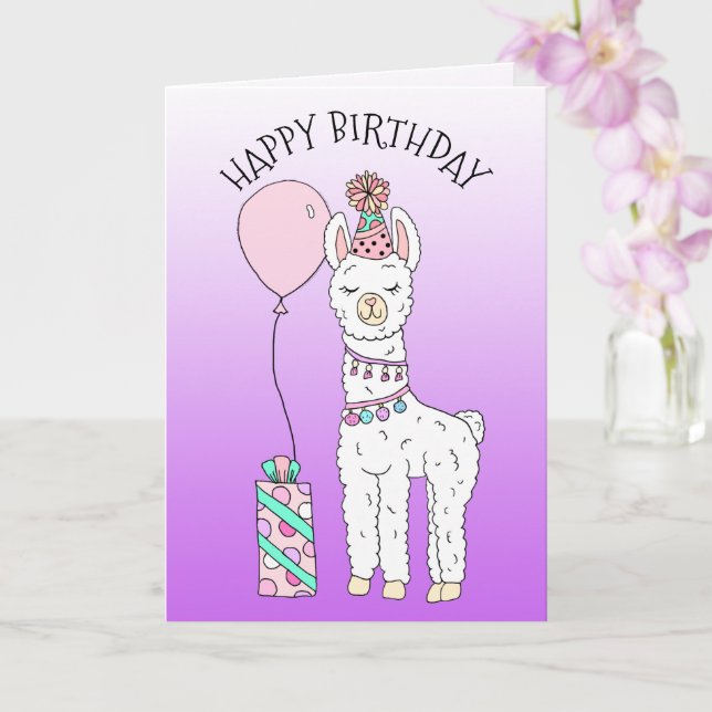 Cute Funny LLama Humour Happy Birthday Card (Orchid)