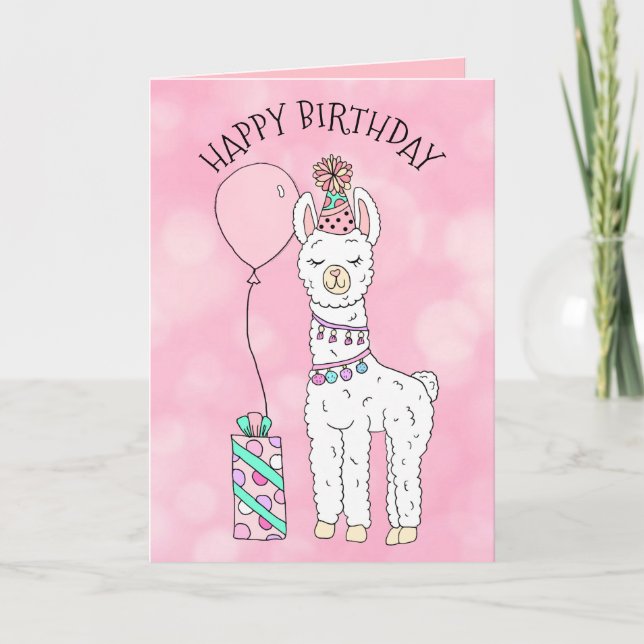 Cute Funny LLama Humour Happy Birthday Card (Front)