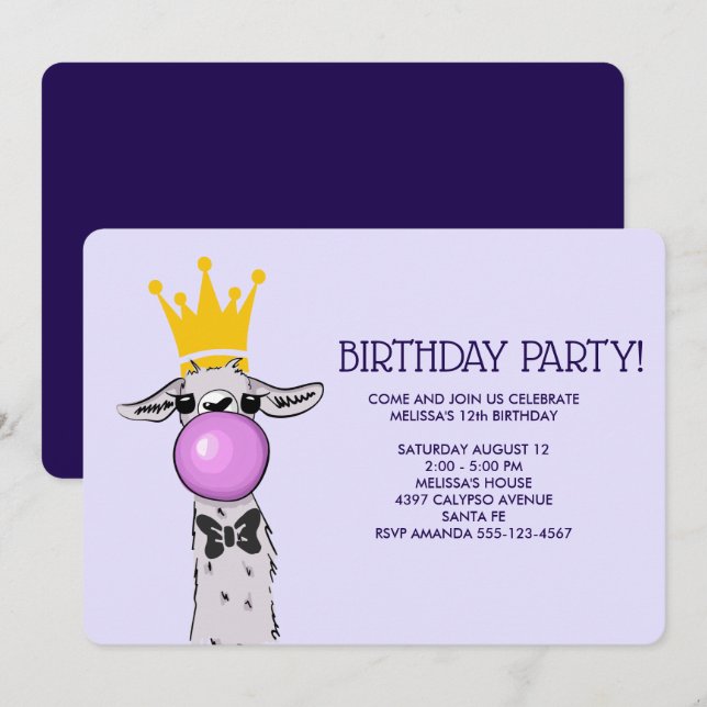 Cute Funny Llama Illustration Birthday Party Invitation (Front/Back)