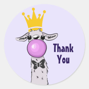 Cute Funny Llama Illustration Thank You Classic Round Sticker