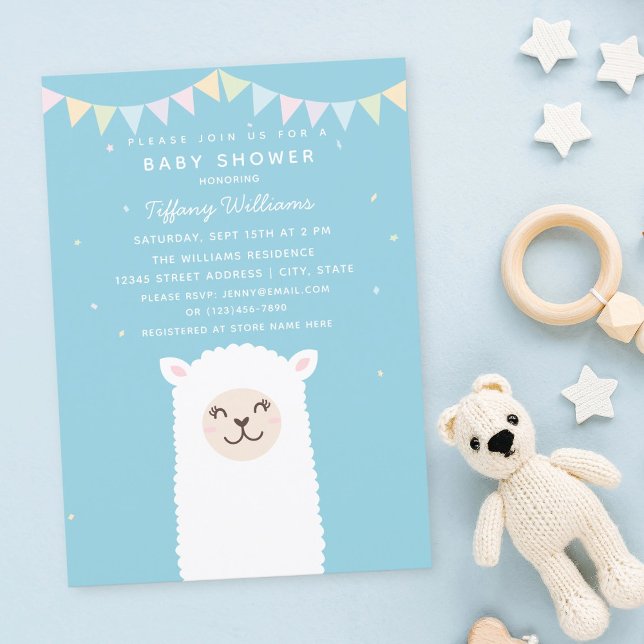 Cute Funny Llama Momma Fiesta Baby Boy Shower Invitation (Creator Uploaded)