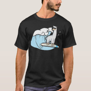 Cute Funny Llama Surfing Riding Waves Alpaca Anima T-Shirt