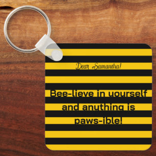 Cute Funny Love Quote Bumble Bee Stripes Pattern Key Ring