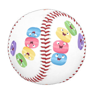 Cute funny macaroons cartoon illustration baseball