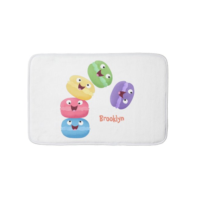 Cute funny macaroons cartoon illustration  bath mat (Front)