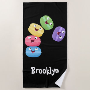 Cute funny macaroons cartoon illustration beach to towel