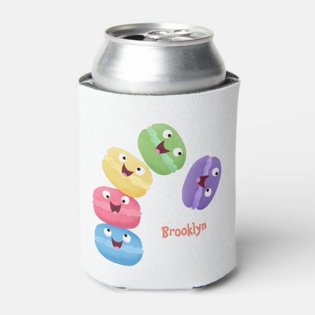 Cute funny macaroons cartoon illustration can cooler (Can Front)