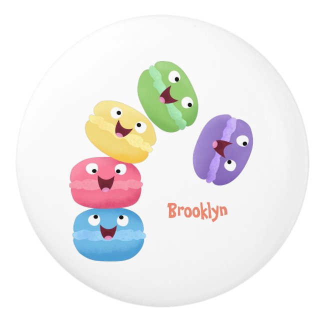 Cute funny macaroons cartoon illustration  ceramic knob (Front)