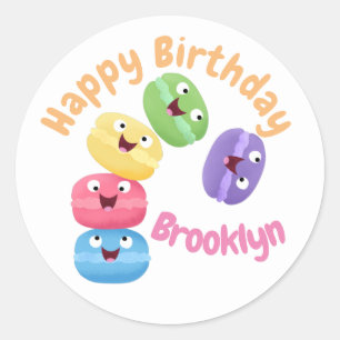 Cute funny macaroons cartoon illustration classic  round sticker