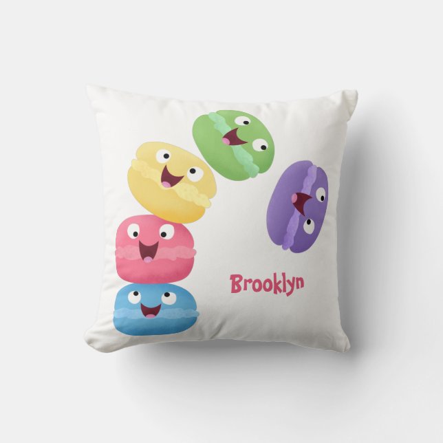 Cute funny macaroons cartoon illustration cushion (Front)