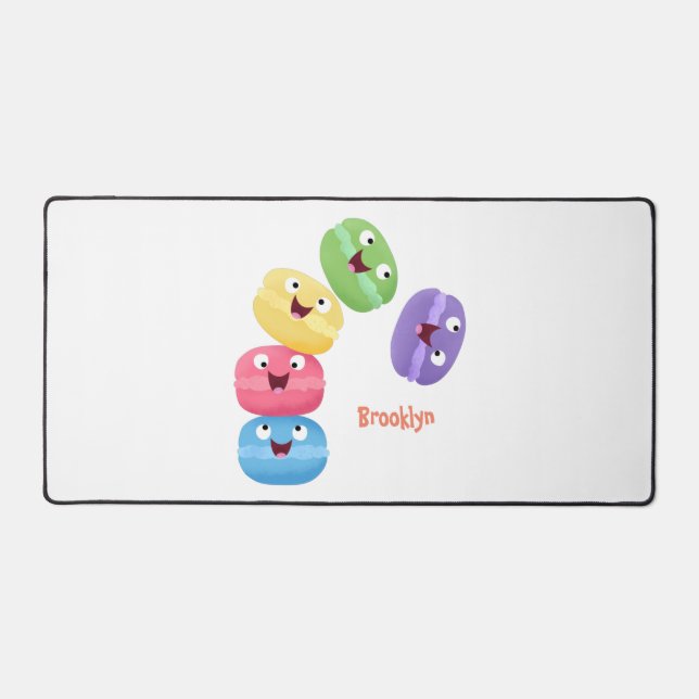 Cute funny macaroons cartoon illustration desk mat (Front)