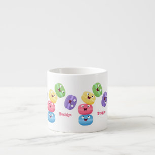 Cute funny macaroons cartoon illustration espresso cup