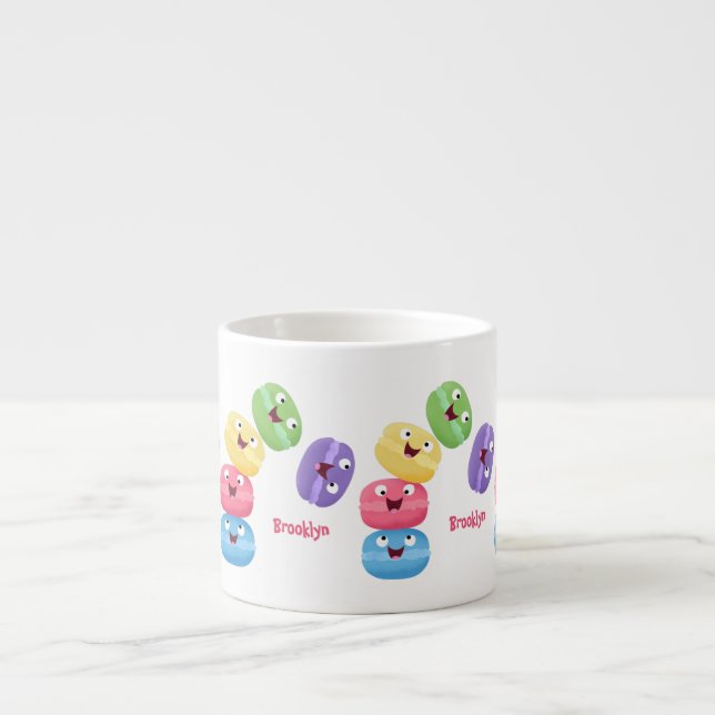 Cute funny macaroons cartoon illustration espresso cup (Front)