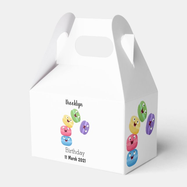 Cute funny macaroons cartoon illustration favour box (Front Side)
