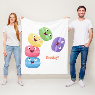 Cute funny macaroons cartoon illustration fleece blanket