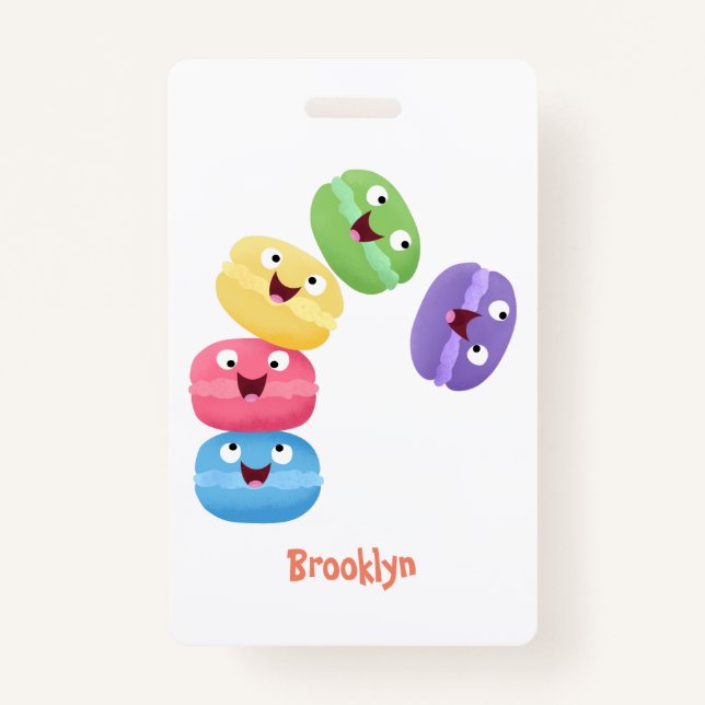 Cute funny macaroons cartoon illustration ID badge (Front)