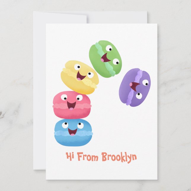 Cute funny macaroons cartoon illustration  invitation (Front)