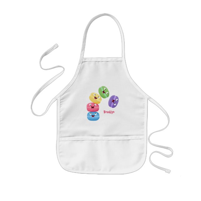Cute funny macaroons cartoon illustration kids apron (Front)