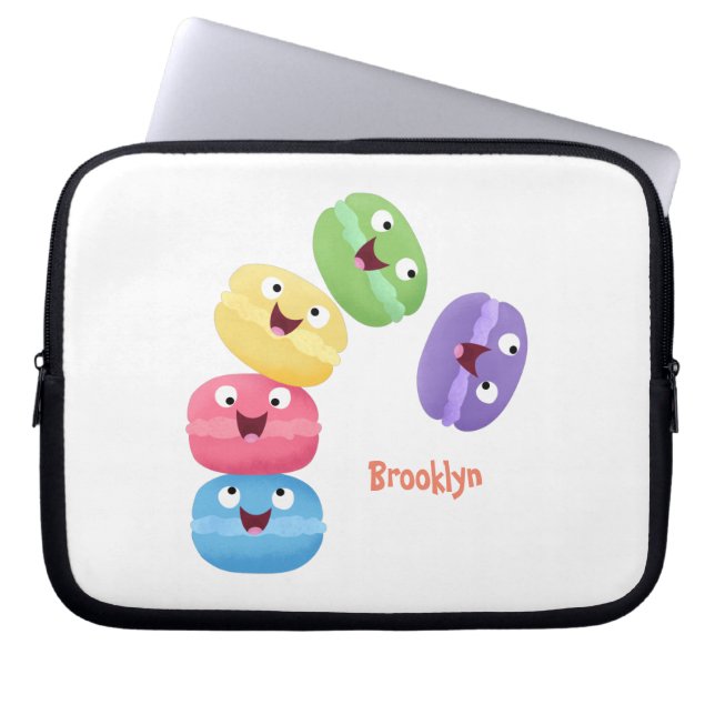 Cute funny macaroons cartoon illustration laptop sleeve (Front)