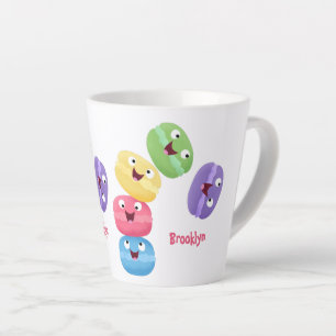 Cute funny macaroons cartoon illustration latte mug