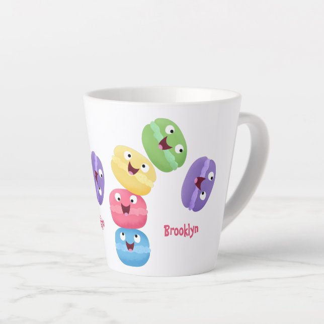 Cute funny macaroons cartoon illustration latte mug (Right Angle)