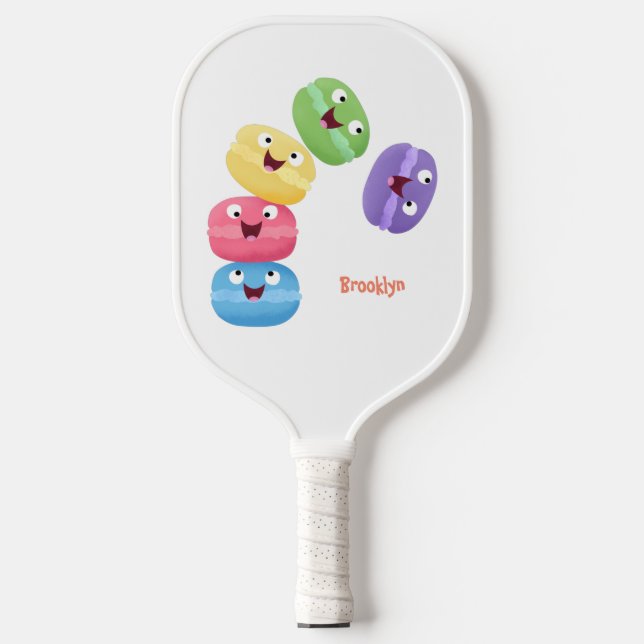 Cute funny macaroons cartoon illustration pickleball paddle (Front)