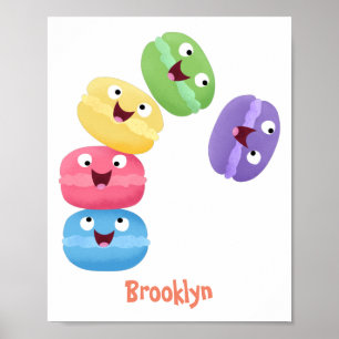 Cute funny macaroons cartoon illustration poster