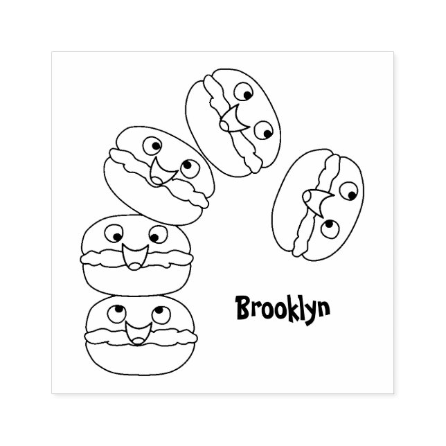 Cute funny macaroons cartoon illustration rubber stamp (Imprint)