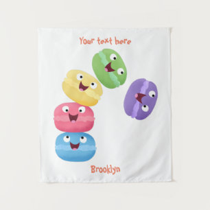 Cute funny macaroons cartoon illustration tapestry