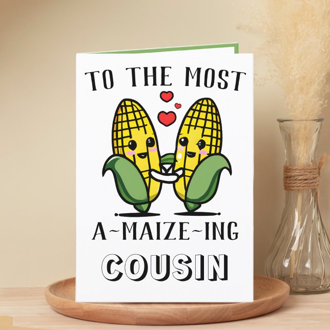 Cute Funny Maize Corn Pun Cousin Happy Birthday Thank You Card (cute corn on the cob birthday card for cousin)