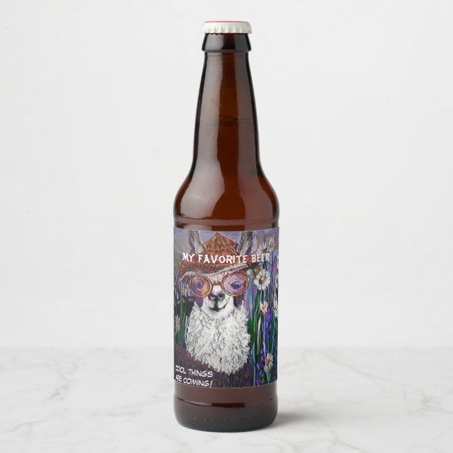 Cute Funny Mama Llama Keep Your Cool Beer Bottle Label (Front)