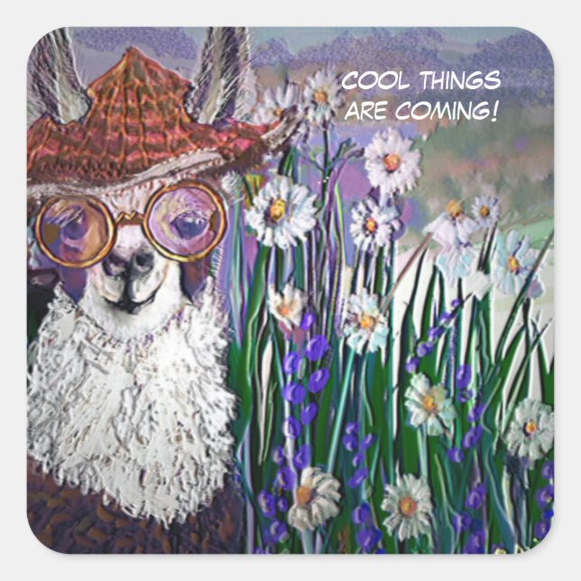 Cute Funny Mama Llama Keep Your Cool  Square Sticker (Front)