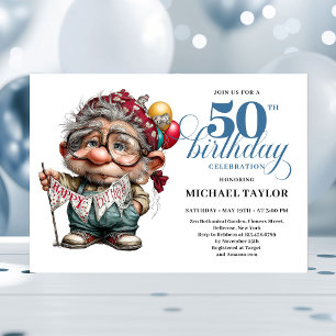 Cute Funny Man 50th Birthday Cartoon Humor Style Invitation