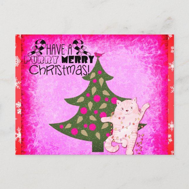 Cute Funny Merry Christmas Cat Postcard (Front)
