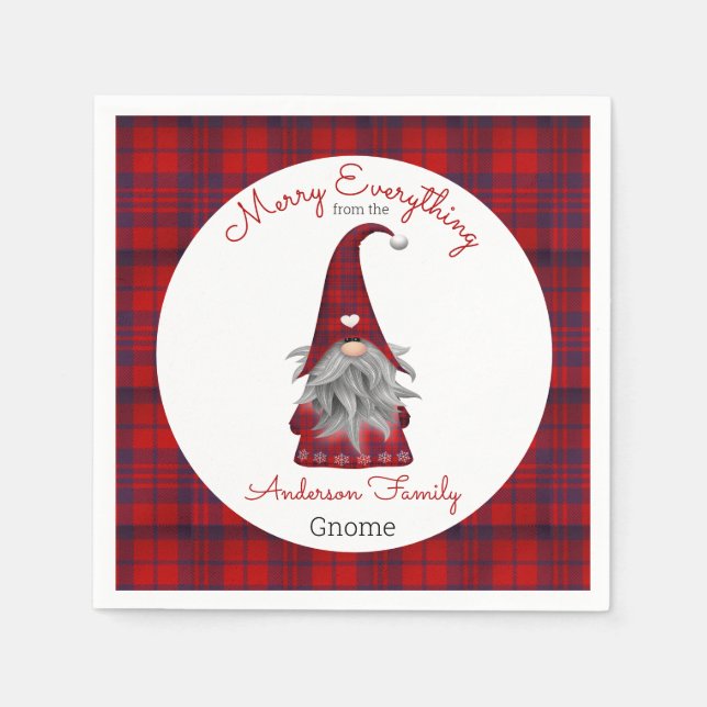 Cute Funny Merry Christmas Elf Personalised Gnome Napkin (Front)