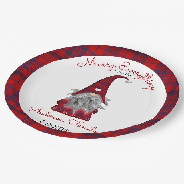 Cute Funny Merry Christmas Elf Personalised Gnome Paper Plate (Angled)
