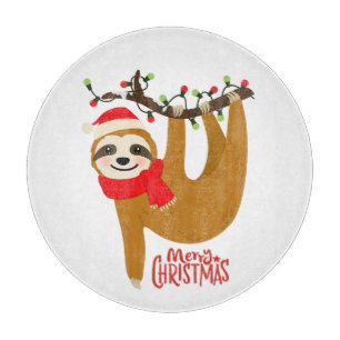 Cute Funny Merry Christmas Sloth Holidays Cutting Board