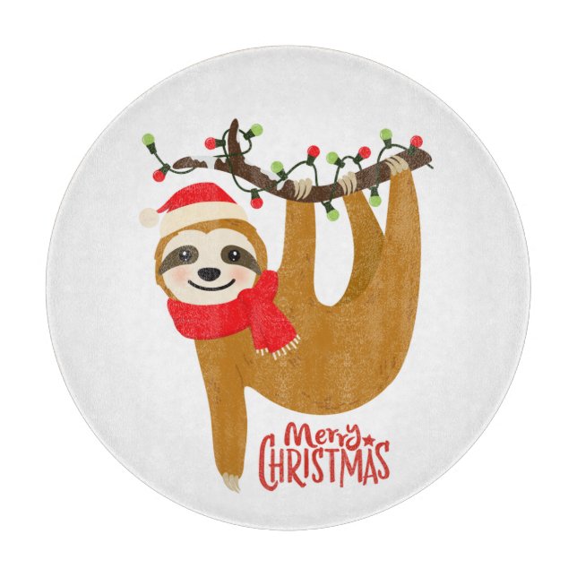 Cute Funny Merry Christmas Sloth | Holidays Cutting Board (Front)