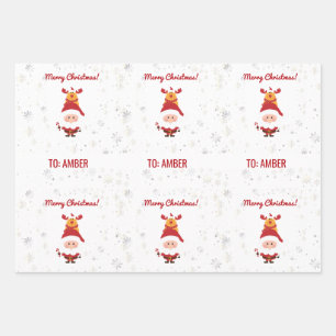 Cute Funny Modern Rudolph Santa Personalised Name  Wrapping Paper Sheet